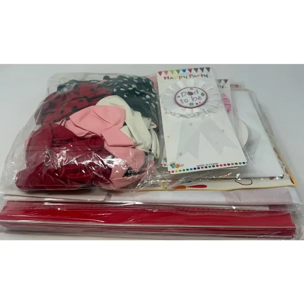 Ladybug Baby Shower Balloons Badges Sash, Mom to be, Dad to be Tablecloth